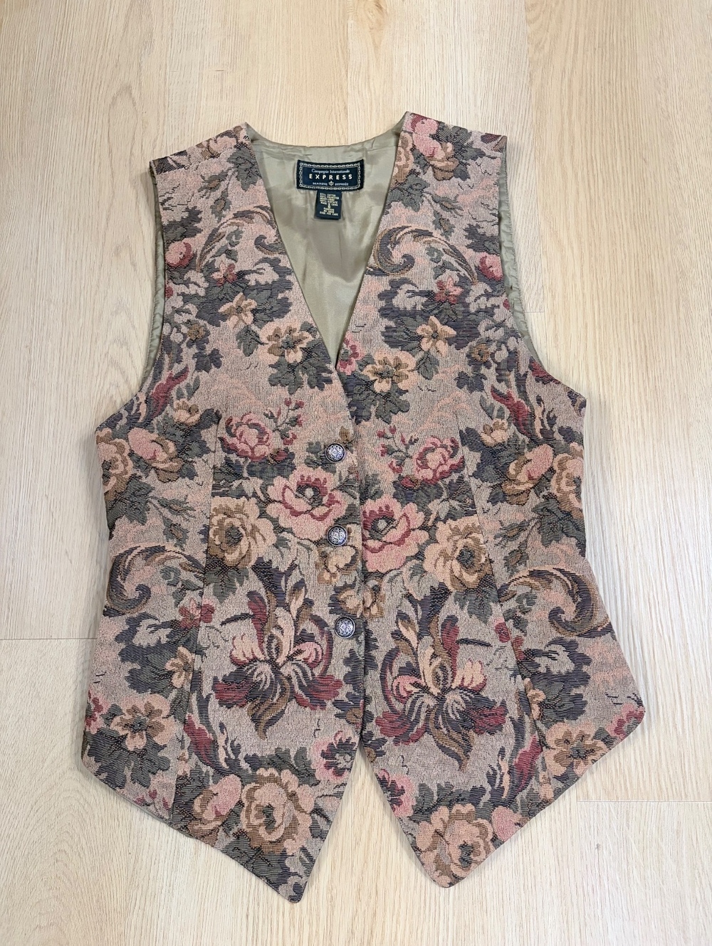 Women’s Vintage Express Floral Tapestry Vest Small Cottagecore
